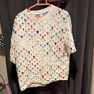 Vibrant White Short Sleeve Tee with Multicolor Accents